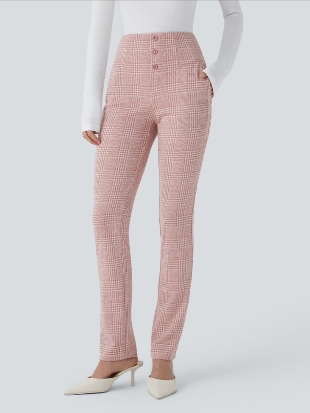 Halara Flex High Waisted Houndstooth Plaid Skinny Work Pants with Pockets